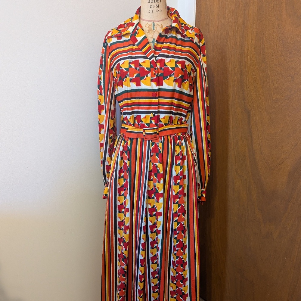 70's Colourful long sleeve dress